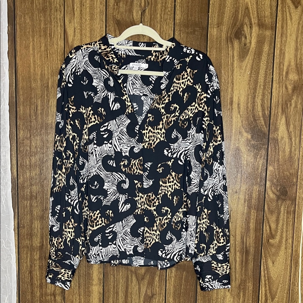 Chico's Black and Brown Animal Print Blouse